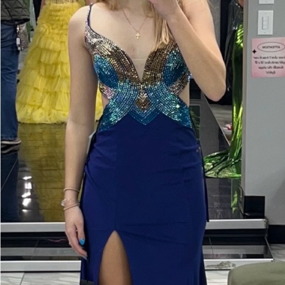 Johnathan Kayne Royal Blue Sequin Prom/Pagenat Dress size 0-2 - Picture 2 of 11
